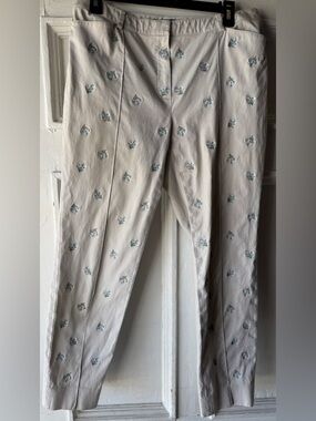 Brooks Brothers Cream Chinos with Subtle Blue Embroidery